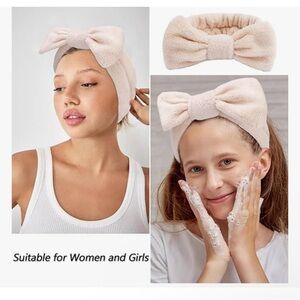 *NWOT* Plush Bow Spa Headband and Arm Bands: Light Beige